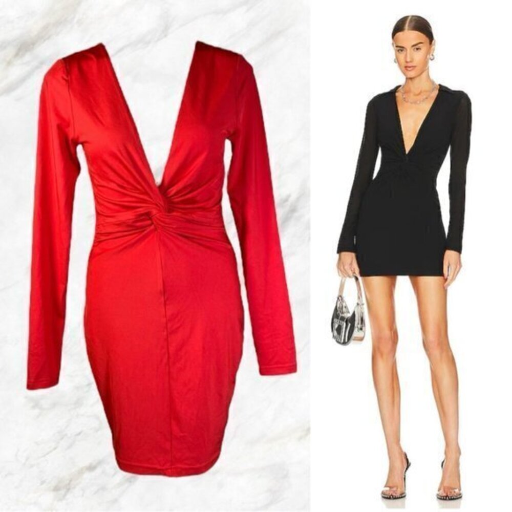 Superdown Marissa Deep V Mini Dress in Red
